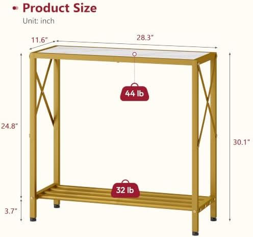 Tajsoon Entryway Table 28.3''L, 2 Tier Narrow Console Table Gold & White - Image 3