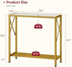 Tajsoon Entryway Table 28.3''L, 2 Tier Narrow Console Table Gold & White - Image 3
