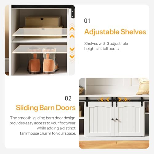 HOOBRO Hall Tree with Bench, LED Farmhouse Hall Tree with Shoe Storage - Image 5