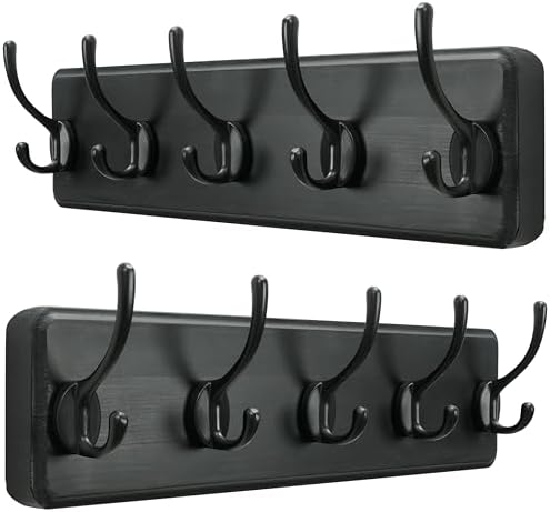 SKOLOO Rustic Coat Rack Wall Mount, 5 Hooks, 17 Inch, Solid Wood by SKOLOO
