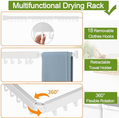 Kelisiting Foldable Clothes Drying Rack, 2 Fold Laundry Drying Rack Wall Mount - Image 3