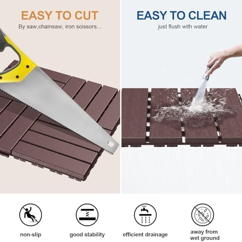 Goovilla Plastic Interlocking Deck Tiles, 36 Pack, Dark Brown - Image 4