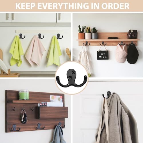 Homanu 34 Pack Black Coat Hooks Wall Mounted Double Prong - Image 2
