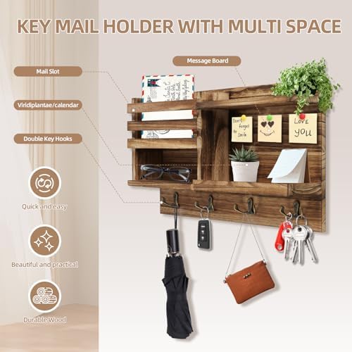 Key Holder Wall Mount, Solid Wood Key and Mail Organizer - Image 2