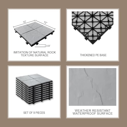 JJWOOD Stone-Look Interlocking Deck Tiles, Matte Rock Texture Outdoor Floor - Image 4
