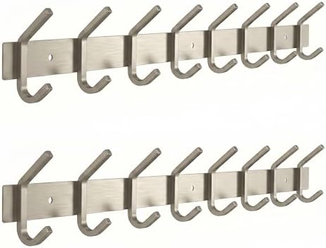 Coat Rack Wall Mount – Brushed Nickel 24 Inch Stainless Steel Hook Rail by SAYONEYES