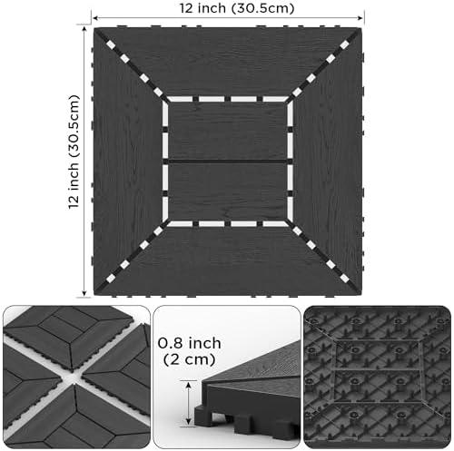 Plastic Interlocking Deck Tiles Waterproof 12x12'' Exstra Long Patio Flooring - Image 2