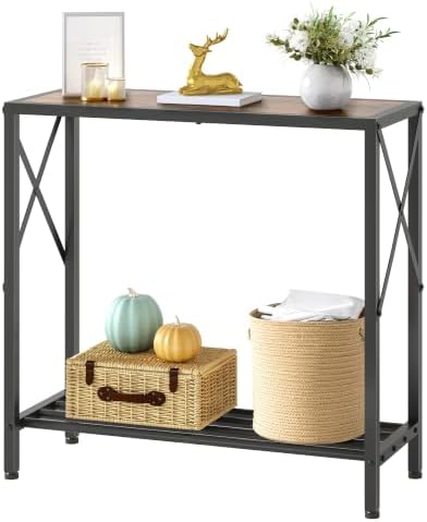 Tajsoon Console Table 28.3''L, 2 Tier Narrow Entryway Table Rustic Brown by Tajsoon