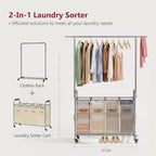 Tajsoon Laundry Hamper with Hanging Rack, Laundry Sorter 4 Sections - Image 3