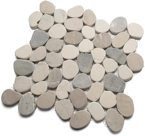 CNK Tile Sliced Mixed White Tan & Grey Pebble Tile by CNKTile