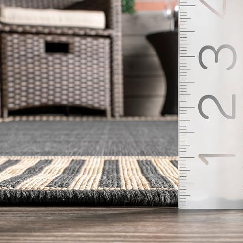 nuLOOM Asha Dark Grey Bordered Indoor/Outdoor Runner Rug - Image 2
