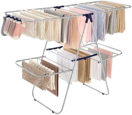 SONGMICS Clothes Drying Rack, Foldable 2-Level Stee Laundry Drying Rack by SONGMICSbySONGMICSHOME