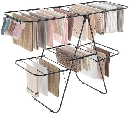 SONGMICS Clothes Drying Rack, Foldable 2-Level Stee Laundry Drying Rack by SONGMICSbySONGMICSHOME