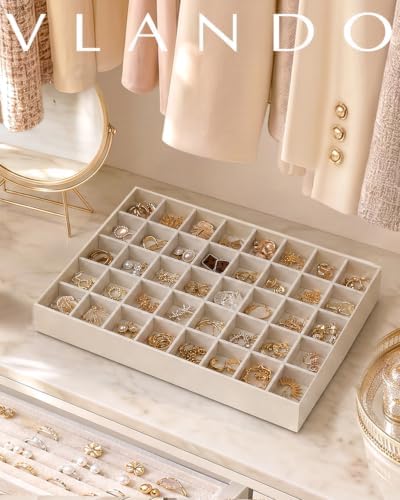 VLANDO Stackable Jewelry Tray, Soft Velvet, Removable Dividers - Image 2