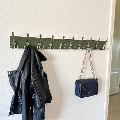 SKOLOO Creations Forest Green Solid Wood Wall Mounted Coat Rack, 10 Hooks - Image 5