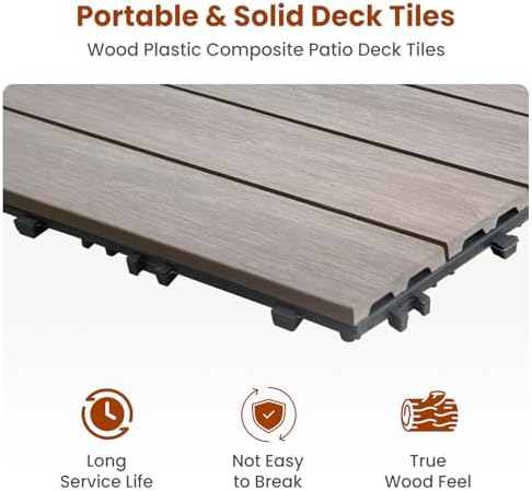 9PCS Rosewood 12"x12" WPC Composite Deck Tiles, Snap Together Interlocking - Image 3