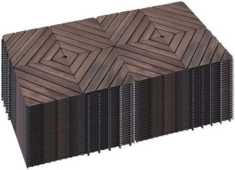 PrimeZone 216 PCS Solid Acacia Wood Interlocking Patio Deck Tiles Outdoor by PrimeZone