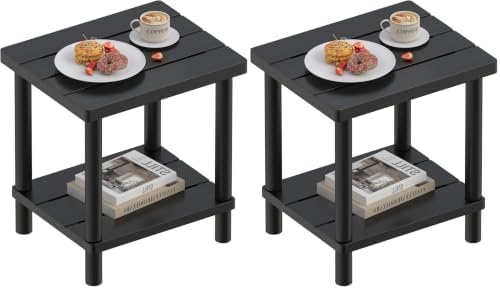 LEJANEOYE Outdoor Side Table, 2-Tier Small Outdoor Table by LEJANEOYE