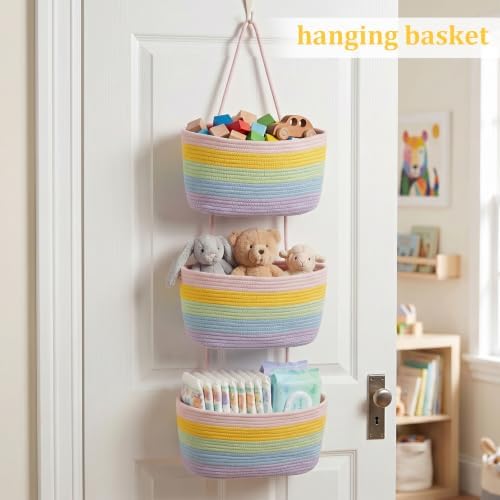TeoKJ Over the Door Hanging Storage Basket 3 Tier Wall Organizer Rainbow - Image 4