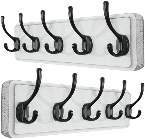 SKOLOO Rustic Coat Rack Wall Mount, 5 Hooks, 17 Inch, Solid Wood by SKOLOO