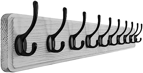SKOLOO Rustic Wall Mounted Coat Rack, 10 Hooks, Solid Wood by SKOLOO