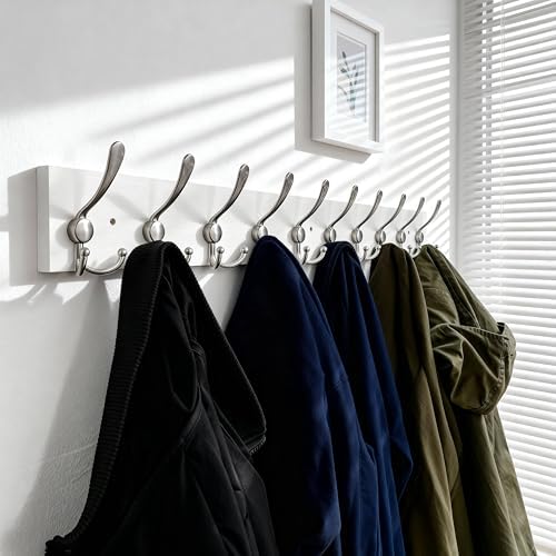 SKOLOO Creations White Solid Wood Wall Mounted Coat Rack, 10 Hooks, 38-1/8" Long - Image 4