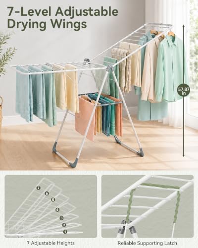 APEXCHASER 2-Tier Gullwing Clothes Drying Rack, 28-Rod Foldable, Adjustable - Image 3