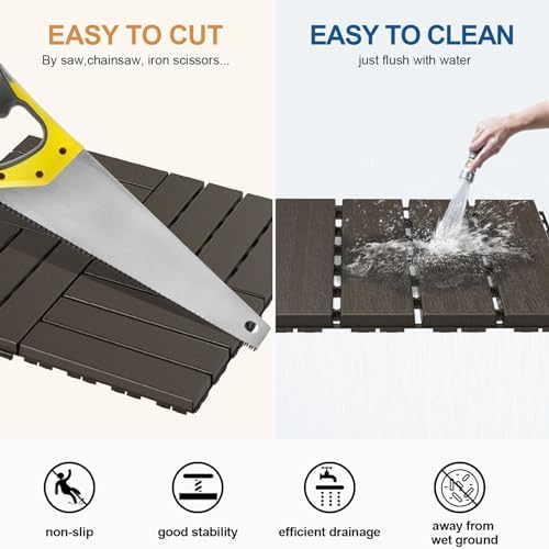 Goovilla Plastic Interlocking Deck Tiles, 27 Pack, Dark Coffee - Image 4
