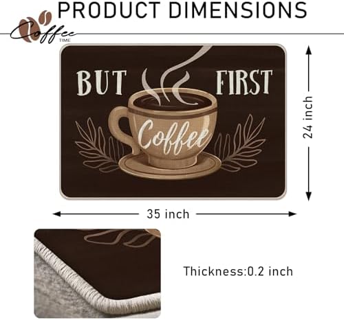 But First Coffee Themed Decorative Front Door Mat, Welcome Doormat - Image 3