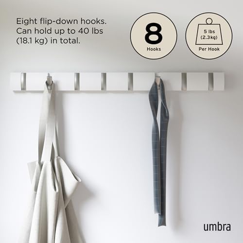 Umbra Flip Coat Rack, Wall Mount 8-Hook, Space Saving - Image 5