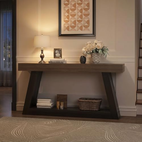 63” 2‑Tier Farmhouse Console Table, Entryway Hallway Sofa Display - Image 2
