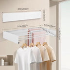 Wall Mounted Laundry Drying Rack, Carbon Steel Foldable & Retractable Clothes - Image 2