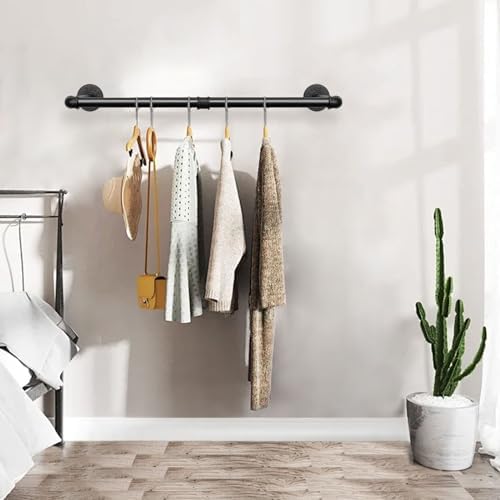 Industrial Iron Pipe Clothes Hanging Bar DIY Wall-Mounted Garment Rack Heavy - Image 5