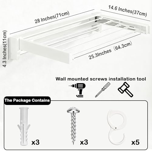 Wall Mounted Clothes Drying Rack 27 inches, Foldbale Laundry Drying Rack 6 Rods - Image 2