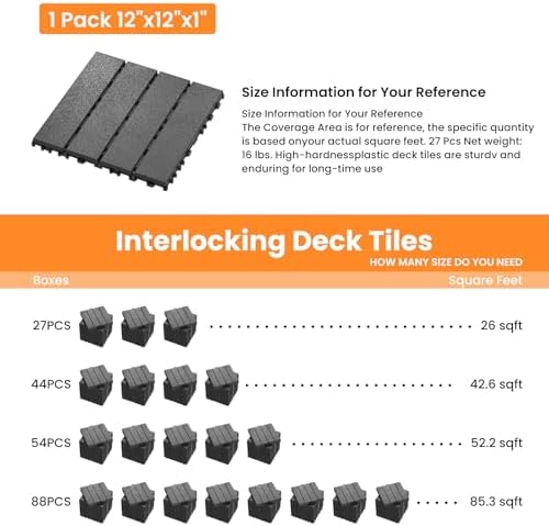 44 Pack Plastic Interlocking Deck Tiles, Patio Floor Decking Tiles - Image 5