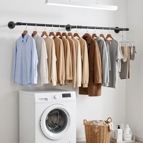 Industrial Iron Pipe Clothes Hanging Bar DIY Wall-Mounted Garment Rack Heavy - Image 5