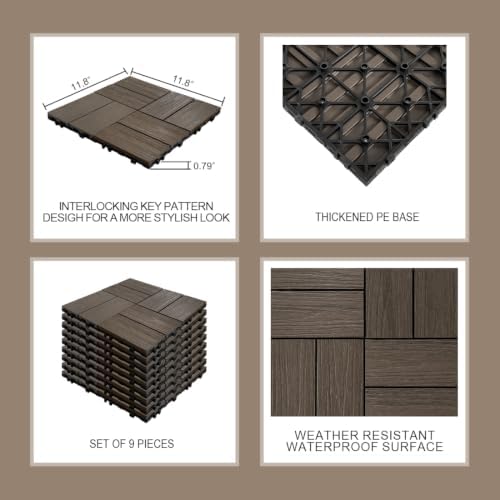 JJWOOD Interlocking Deck Tiles, Co-Extruded Wood-Look Outdoor Floor Tiles - Image 4