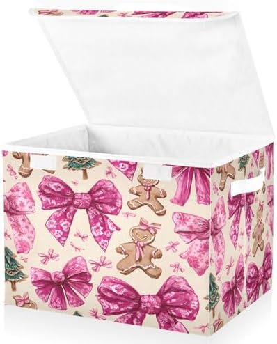 Bolaz Storage Bins with Lids and Handles, Cookie Bow Christmas Tree Pattern by Unknown