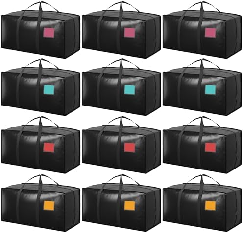 12 Pack Moving Bags with Full-Open Side Zipper, Extra Large 93L Heavy Duty by RMOHRO