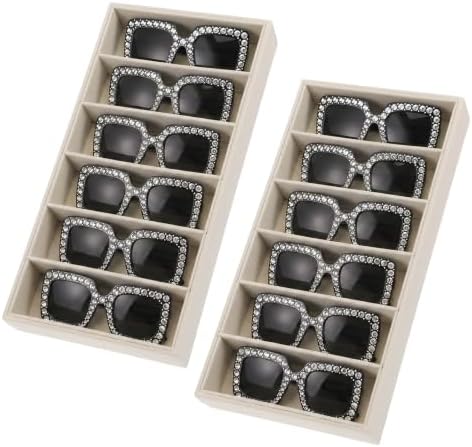 2 Pack Sunglass Drawer Organizer, 6 Grid Velvet Glasses Tray, Eyeglasses by Unknown