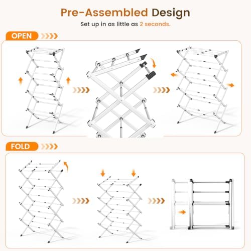 4-Tier Foldable Clothes Drying Rack, Adjustable Width 16.3"-27.95", Heavy Duty - Image 6