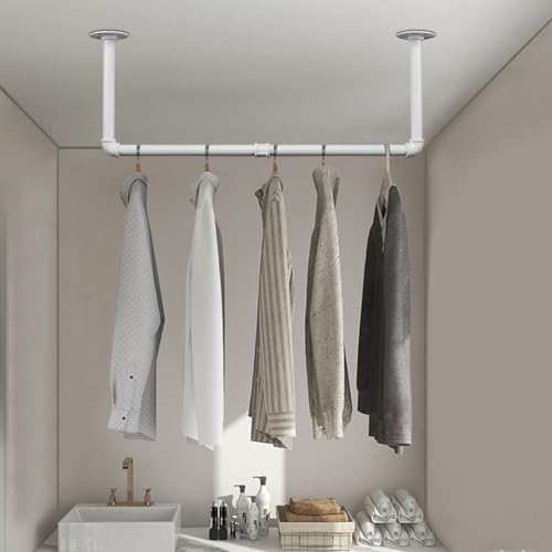 Industrial Iron Pipe Clothes Hanging Bar DIY Wall-Mounted Garment Rack Heavy - Image 4