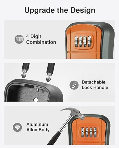 Puroma Key Lock Box Outdoor 4 Digit Code Combination Lockbox House 1 Orange - Image 4