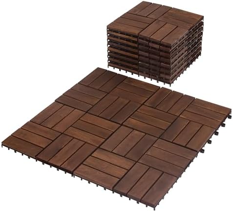 Interlocking Deck Tiles 12"x12"x0.94'' FSC Acacia Hardwood Dark Brown Patio - Image 2