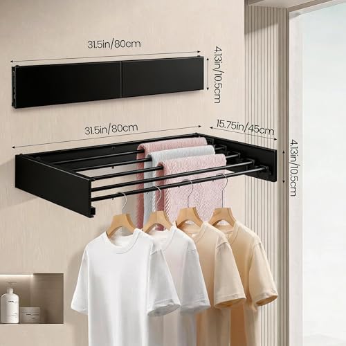 Wall Mounted Laundry Drying Rack, Carbon Steel Foldable & Retractable Clothes - Image 2