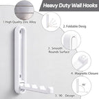 4.33 in Extended Folding Coat Hooks, 2 Pack White Wall Hooks, Zinc Alloy - Image 4