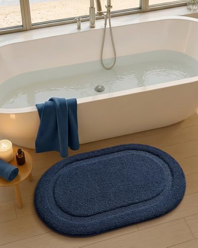 Color&Geometry Oval Blue Bathroom Rugs 36x24, Extra Soft Absorbent Microfiber - Image 3