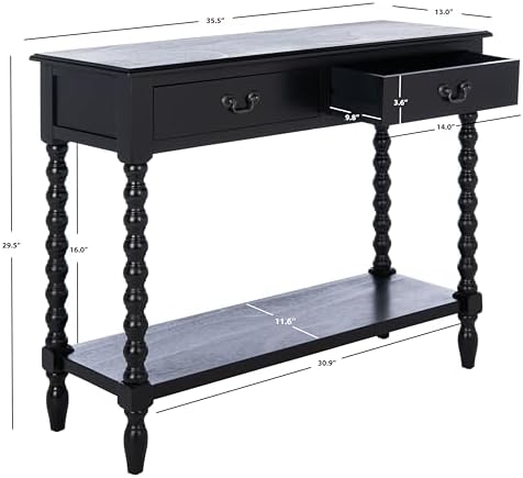 SAFAVIEH Athena 2-Drawer Wood Console Entryway Table, 35.5" Black CNS5702B - Image 3