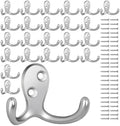 Homanu 24 Pack Silvery Coat Hooks Wall Mounted Double Prong by Homanu