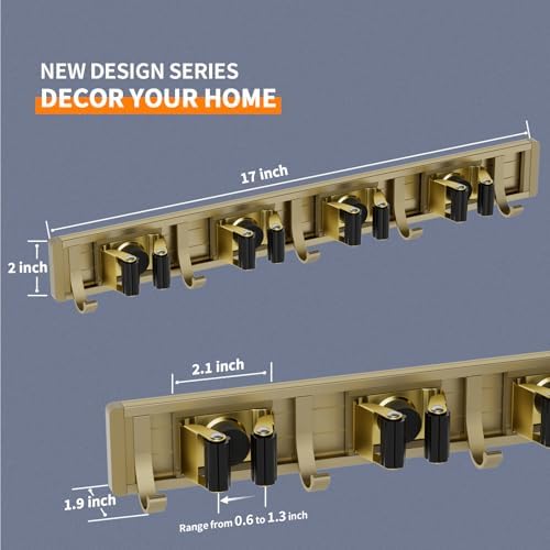 reliahom Broom Holder Wall Mount Mop Hanger Tools organizer 4Racks 5Hooks - Image 6